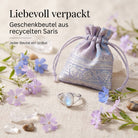 [KI] Silberring mit Mondstein und Geschenkbeutel aus recyceltem Sari