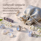 [KI] Silberring mit Mondstein und Geschenkbeutel aus recyceltem Sari