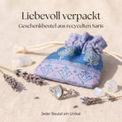 [KI] Silberring mit Mondstein und Geschenkbeutel aus recyceltem Sari