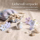 [KI] Silberring mit Mondstein und Geschenkbeutel aus recyceltem Sari