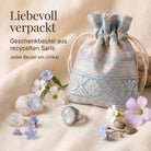 [KI] Silberring mit Mondstein und Geschenkbeutel aus recyceltem Sari