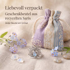[KI] Silberring mit Mondstein und Geschenkbeutel aus recyceltem Sari