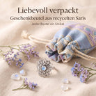 [KI] Silberring mit Mondstein und Geschenkbeutel aus recyceltem Sari