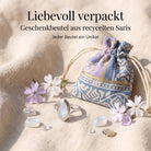 [KI] Silberring mit Mondstein und Geschenkbeutel aus recyceltem Sari