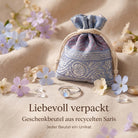 [KI] Silberring mit Mondstein und Geschenkbeutel aus recyceltem Sari