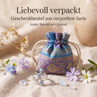 [KI] Silberring mit Mondstein und Geschenkbeutel aus recyceltem Sari