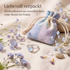 [KI] Silberring mit Mondstein und Geschenkbeutel aus recyceltem Sari