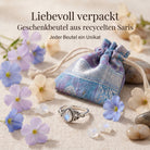 [KI] Silberring mit Mondstein und Geschenkbeutel aus recyceltem Sari