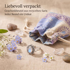 [KI] Silberring mit Mondstein und Geschenkbeutel aus recyceltem Sari