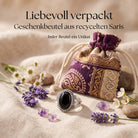 [KI] Silberring mit Onyx und Geschenkbeutel aus recyceltem Sari