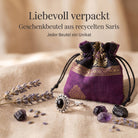 [KI] Silberring mit Onyx und Geschenkbeutel aus recyceltem Sari