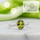 [KI] Peridotring aus Silber mit Maßangaben zu Ring und Edelstein