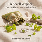 [KI] Silberring mit Peridot und Geschenkbeutel aus recyceltem Sari