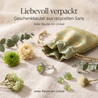 [KI] Silberring mit Peridot und Geschenkbeutel aus recyceltem Sari