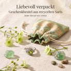 [KI] Silberring mit Peridot und Geschenkbeutel aus recyceltem Sari