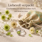 [KI] Silberring mit Peridot und Geschenkbeutel aus recyceltem Sari