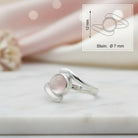 [KI] Rosenquarzring aus Silber mit Maßangaben zu Ring und Edelstein