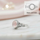 [KI] Rosenquarzring aus Silber mit Maßangaben zu Ring und Edelstein