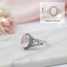 [KI] Rosenquarzring aus Silber mit Maßangaben zu Ring und Edelstein