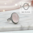 [KI] Rosenquarzring aus Silber mit Maßangaben zu Ring und Edelstein
