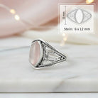 [KI] Rosenquarzring aus Silber mit Maßangaben zu Ring und Edelstein