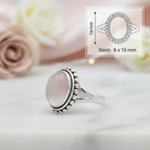 [KI] Rosenquarzring aus Silber mit Maßangaben zu Ring und Edelstein