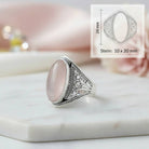 [KI] Rosenquarzring aus Silber mit Maßangaben zu Ring und Edelstein
