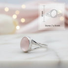 [KI] Rosenquarzring aus Silber mit Maßangaben zu Ring und Edelstein