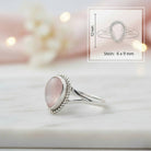 [KI] Rosenquarzring aus Silber mit Maßangaben zu Ring und Edelstein
