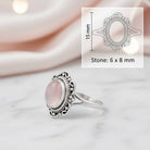 [KI] Rosenquarzring aus Silber mit Maßangaben zu Ring und Edelstein