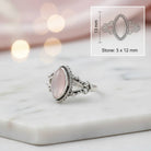[KI] Rosenquarzring aus Silber mit Maßangaben zu Ring und Edelstein