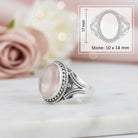 [KI] Rosenquarzring aus Silber mit Maßangaben zu Ring und Edelstein