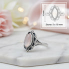 [KI] Rosenquarzring aus Silber mit Maßangaben zu Ring und Edelstein