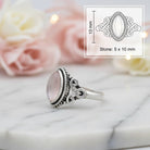 [KI] Rosenquarzring aus Silber mit Maßangaben zu Ring und Edelstein