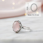[KI] Rosenquarzring aus Silber mit Maßangaben zu Ring und Edelstein