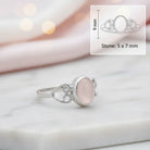 [KI] Rosenquarzring aus Silber mit Maßangaben zu Ring und Edelstein