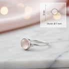 [KI] Rosenquarzring aus Silber mit Maßangaben zu Ring und Edelstein