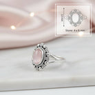 [KI] Rosenquarzring aus Silber mit Maßangaben zu Ring und Edelstein