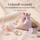 [KI] Silberring mit Rosenquarz und Geschenkbeutel aus recyceltem Sari