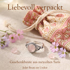 [KI] Silberring mit Rosenquarz und Geschenkbeutel aus recyceltem Sari