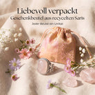 [KI] Silberring mit Rosenquarz und Geschenkbeutel aus recyceltem Sari