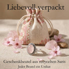 [KI] Silberring mit Rosenquarz und Geschenkbeutel aus recyceltem Sari