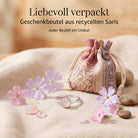 [KI] Silberring mit Rosenquarz und Geschenkbeutel aus recyceltem Sari