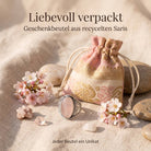 [KI] Silberring mit Rosenquarz und Geschenkbeutel aus recyceltem Sari