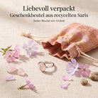[KI] Silberring mit Rosenquarz und Geschenkbeutel aus recyceltem Sari