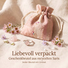 [KI] Silberring mit Rosenquarz und Geschenkbeutel aus recyceltem Sari