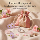 [KI] Silberring mit Rosenquarz und Geschenkbeutel aus recyceltem Sari