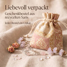 [KI] Silberring mit Rosenquarz und Geschenkbeutel aus recyceltem Sari