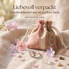 [KI] Silberring mit Rosenquarz und Geschenkbeutel aus recyceltem Sari