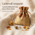 [KI] Silberring mit Tigerauge und Geschenkbeutel aus recyceltem Sari
